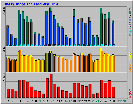 Daily usage for February 2013