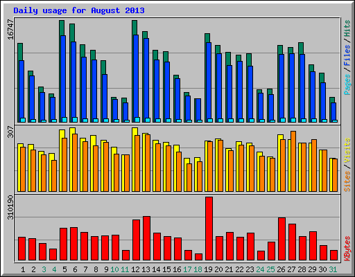 Daily usage for August 2013